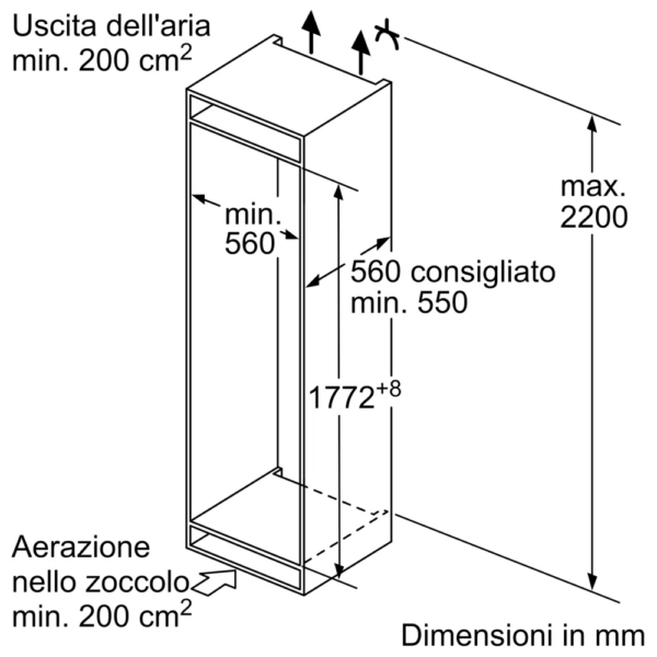 Dimensioni incasso frigorifero combinato KI5861SE0 Neff