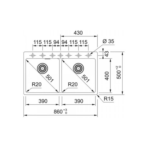 Scheda tecnica lavello due vasche 114.0666.368 Franke