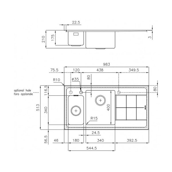 Scheda tecnica lavello una vasca e mezzo 2297051 Foster