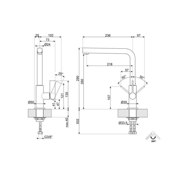 Scheda tecnica miscelatore monocomando cromo MF22CR2 Smeg