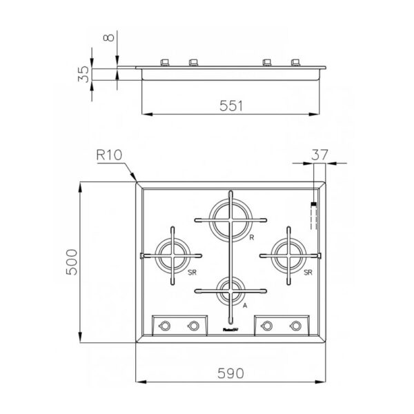 Scheda tecnica piano cottura a gas 4 fuochi 7066052 Foster