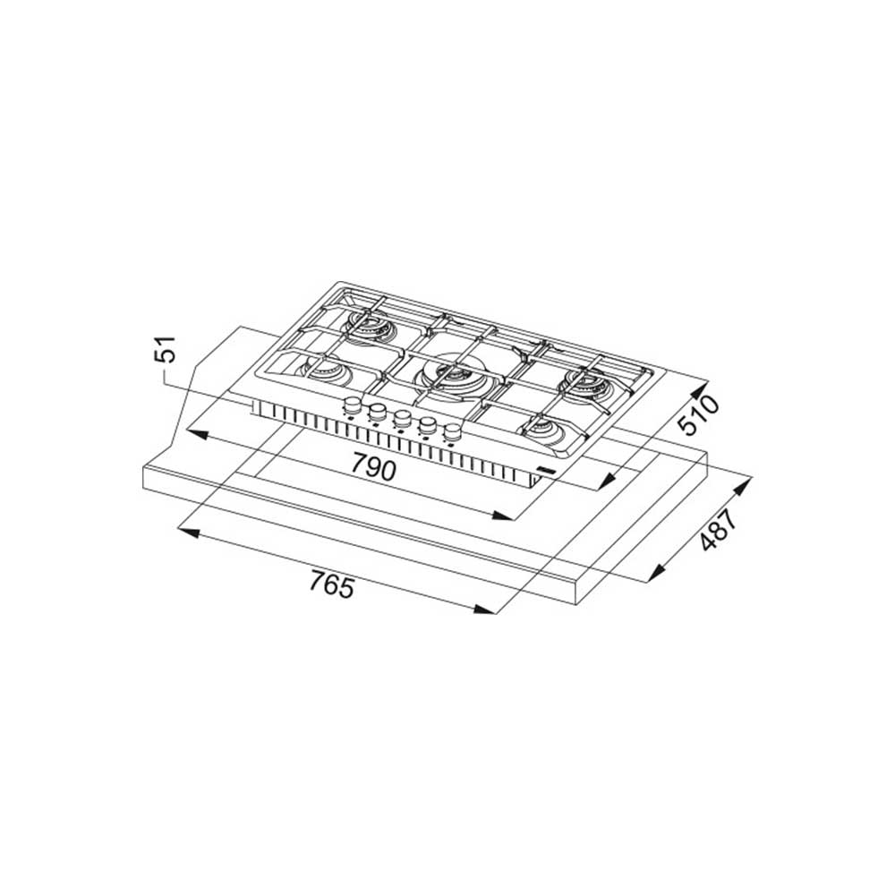 Scheda tecnica piano cottura a gas 5 fuochi 106.0049.039 Franke