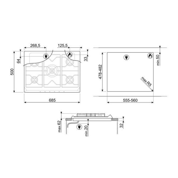 Piano cottura a gas 5 fuochi SR775PO Smeg - immagine 3