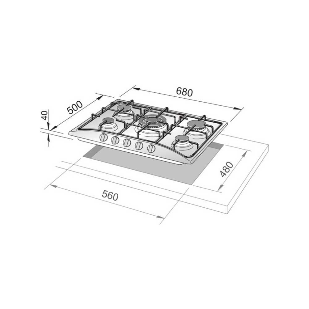 Scheda tecnica piano cottura a gas 5 fuochi YBF57ASV De Longhi