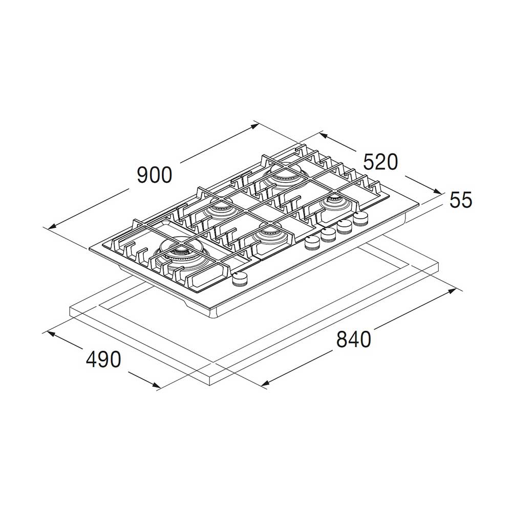 Scheda tecnica piano cottura a gas FUH 905 G DWK MBK Fulgor