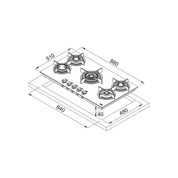 Scheda tecnica piano cottura a gas nero 106.0374.288 Franke