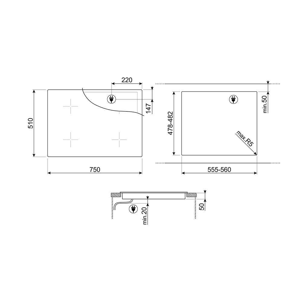 Scheda tecnica piano cottura induzione SI1M4744D Smeg
