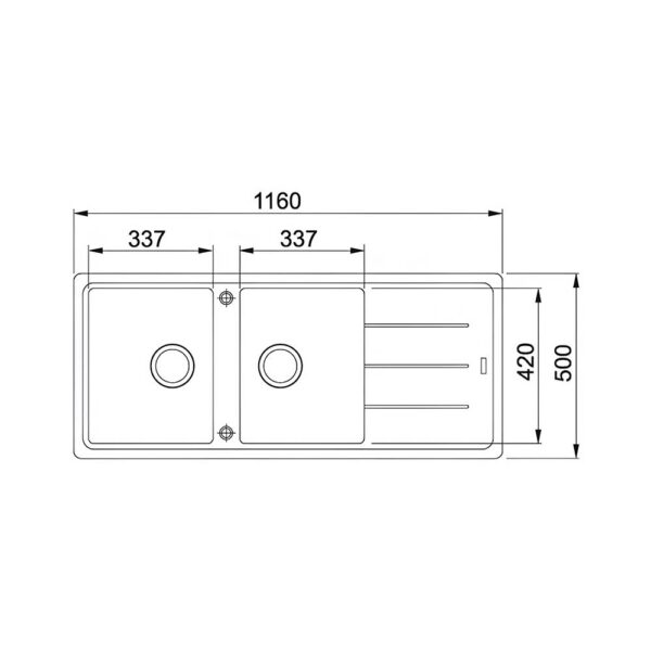 Scheda tecnica lavello due vasche con gocciolatoio 114.0276.594 Franke