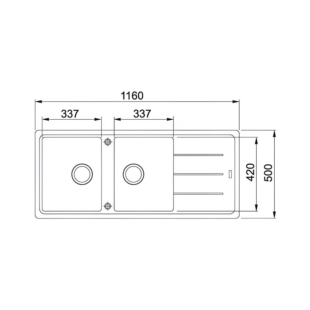 Scheda tecnica lavello due vasche con gocciolatoio 114.0276.594 Franke