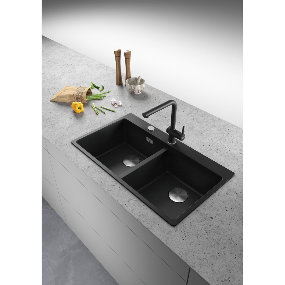 Lavello due vasche senza gocciolatoio in fragranite nero 114.0666.362 Franke