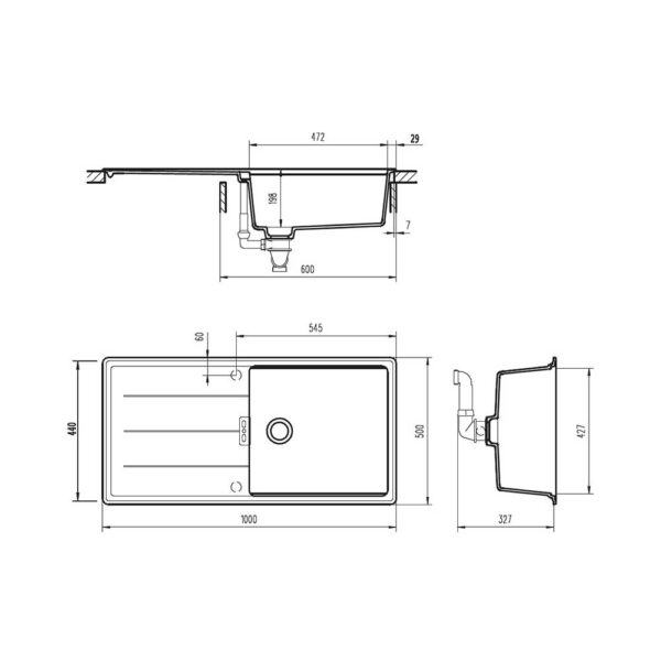 Scheda tecnica lavello una vasca con gocciolatoio TIAD100LA99 Schock