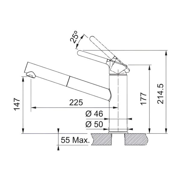 Scheda tecnica miscelatore con canna media cromato e nero 115.0623.057 Franke