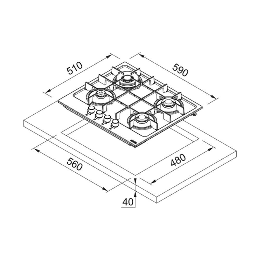 Scheda tecnica piano cottura a gas 4 fuochi 106.0554.405 Franke