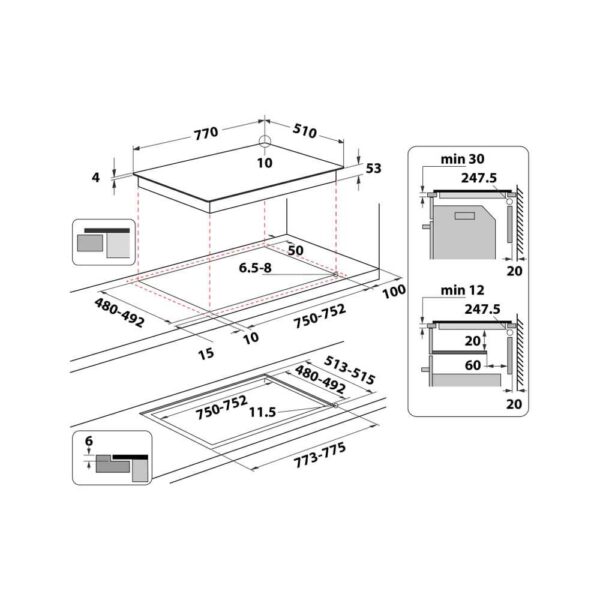 Scheda tecnica piano cottura induzione 4 zone SMP 778 C/NE/IXL Whirlpool