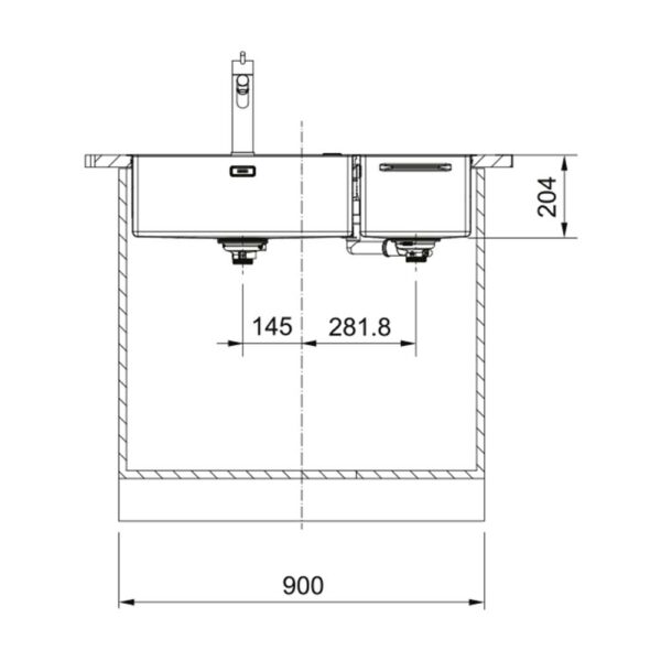 Schema incasso lavello due vasche senza gocciolatoio 127.0538.259 Franke