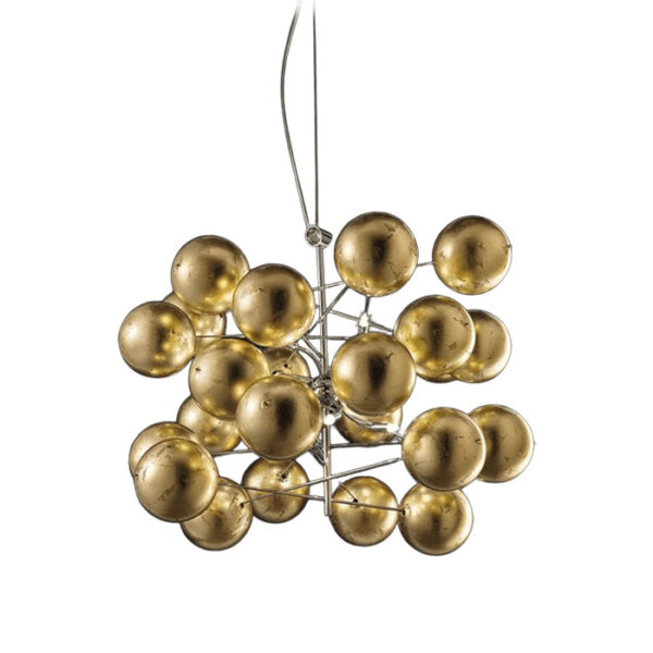 Lampada a sospensione dorata in vetro Atom 255 180 13 Metal Lux