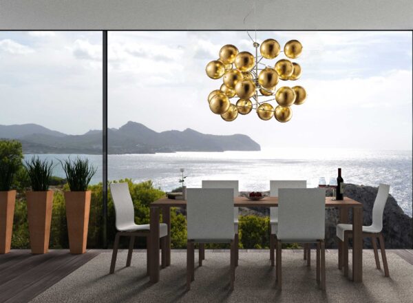 Lampada a sospensione vetro foglia oro Atom 255 180 13 Metal Lux