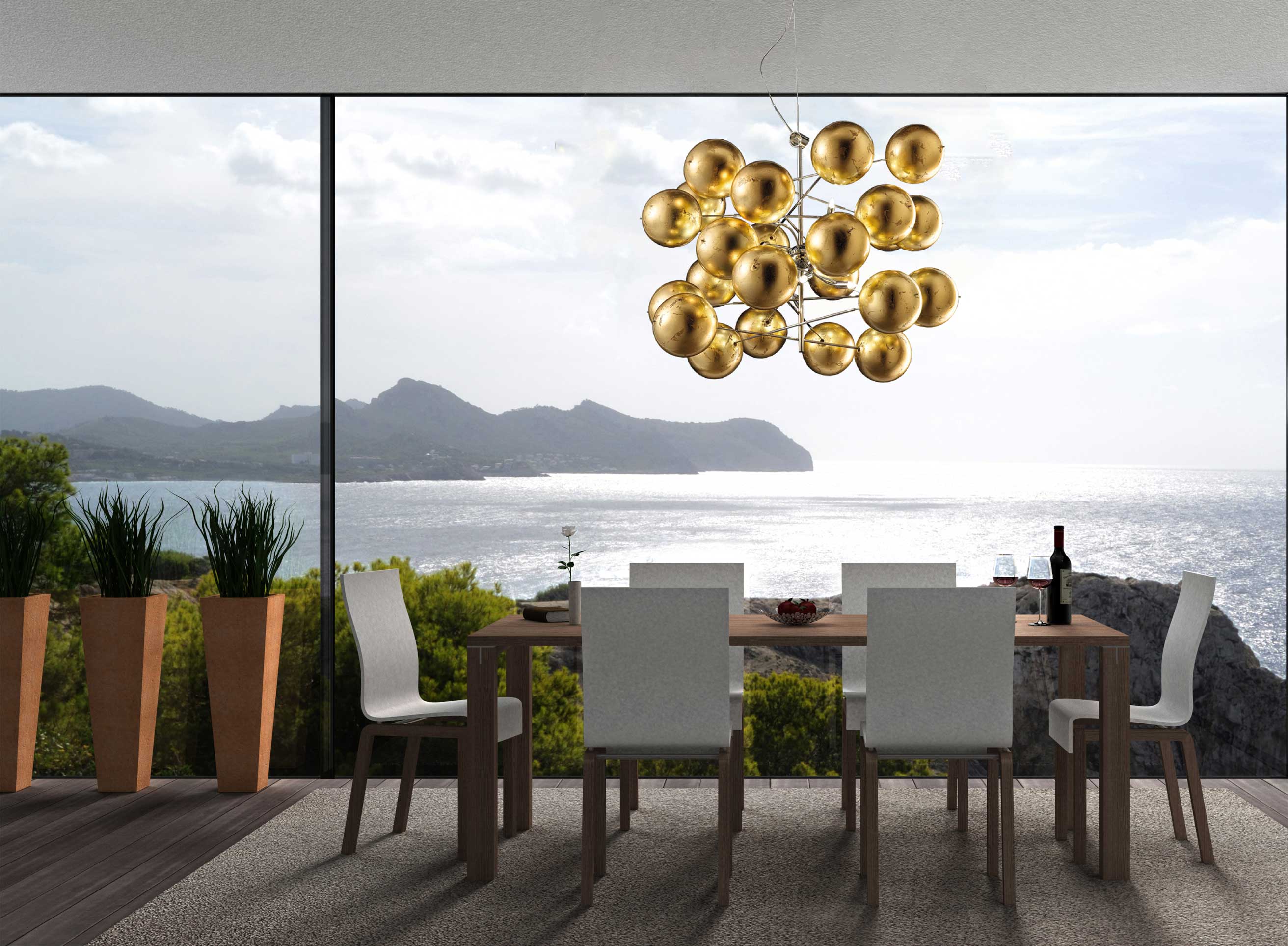Lampada a sospensione vetro foglia oro Atom 255 180 13 Metal Lux