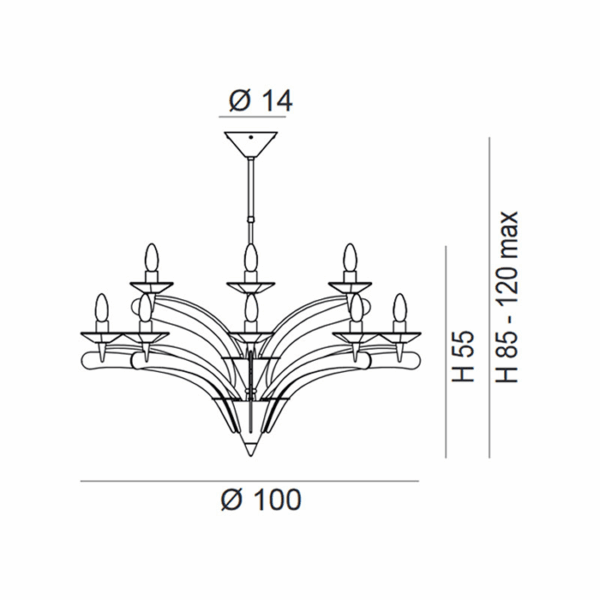 Scheda tecnica lampada a sospensione Icaro 197 112 e 198 112 Metal Lux