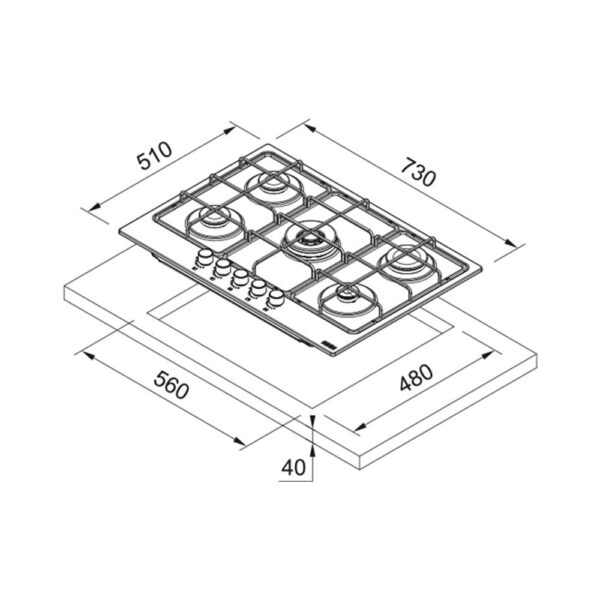 Scheda tecnica piano cottura a gas 5 fuochi 106.0554.394 Franke