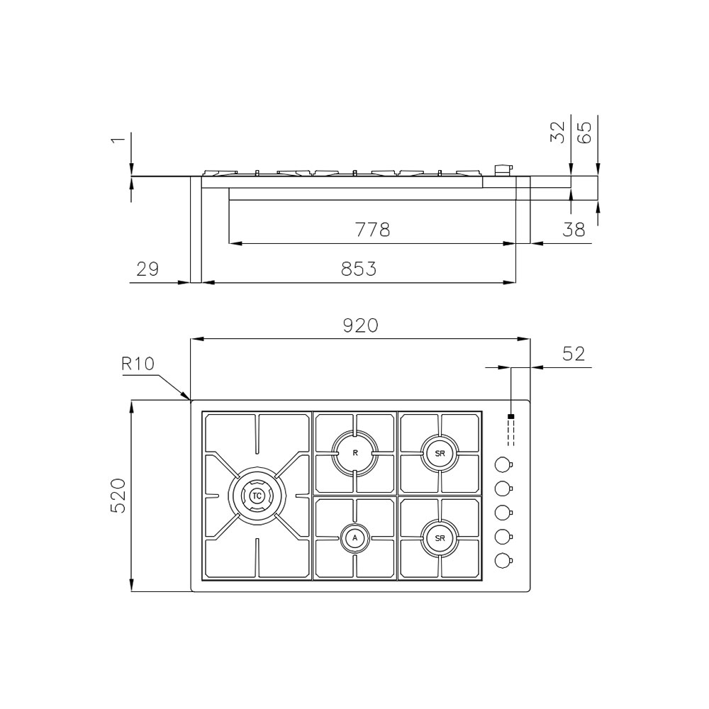 Scheda tecnica piano cottura a gas 5 fuochi 7257032 Foster