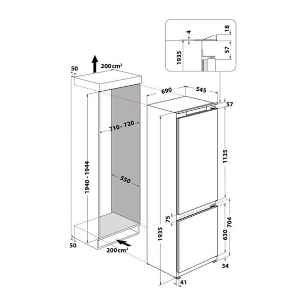 Scheda tecnica frigorifero combinato da incasso SP40 8012 P Whirlpool