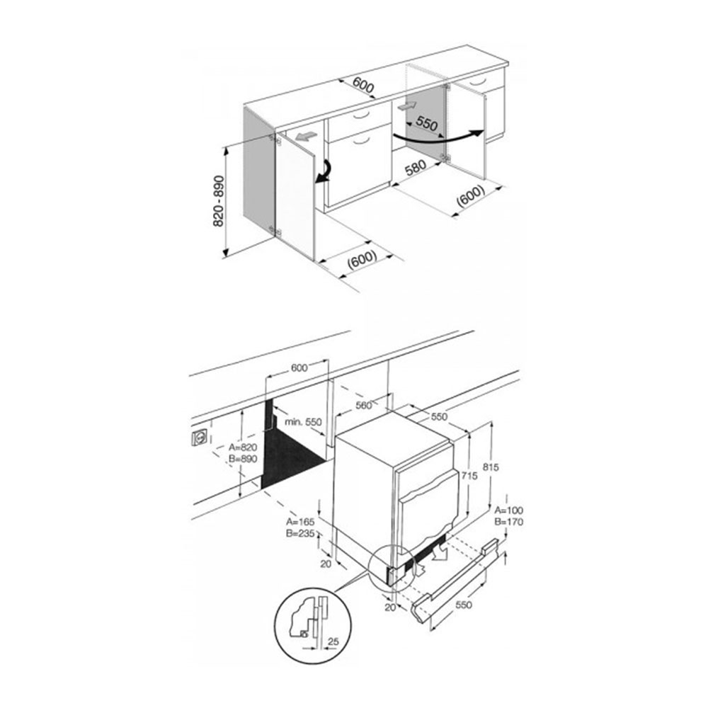 Scheda tecnica frigorifero da incasso sottotop U3C080P1 Smeg