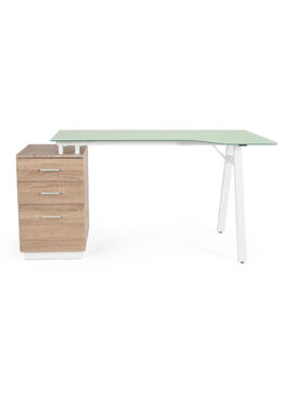 Scrivania in vetro temperato e cassetti mdf naturale Charlie 0710560 Andrea Bizzotto
