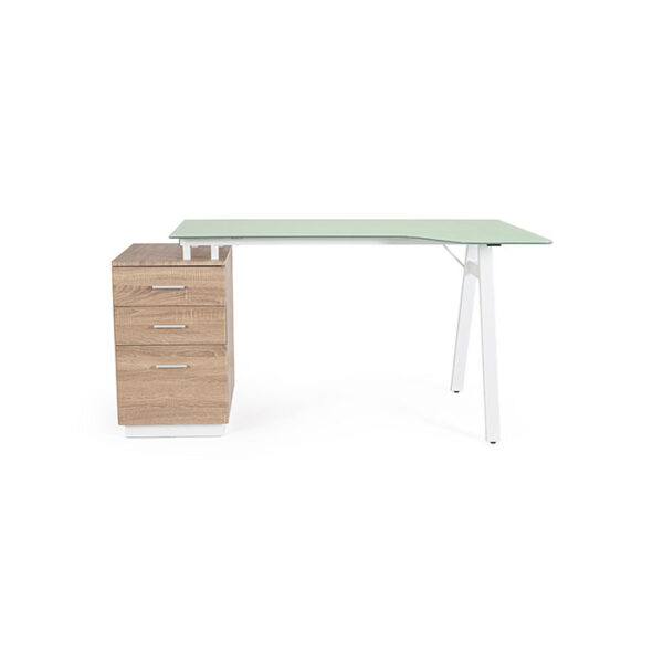 Scrivania in vetro temperato e cassetti mdf naturale Charlie 0710560 Andrea Bizzotto