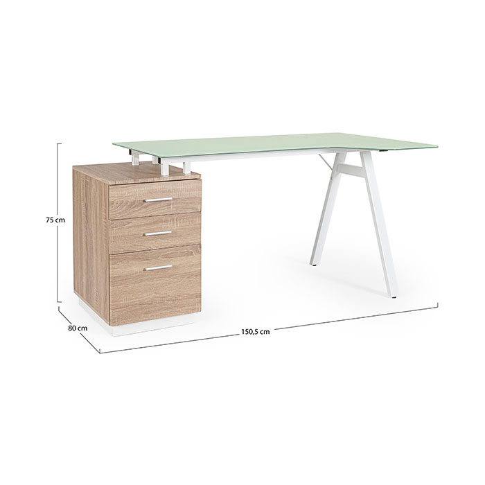 Scrivania in vetro temperato e mdf naturale Charlie 0710560 Andrea Bizzotto