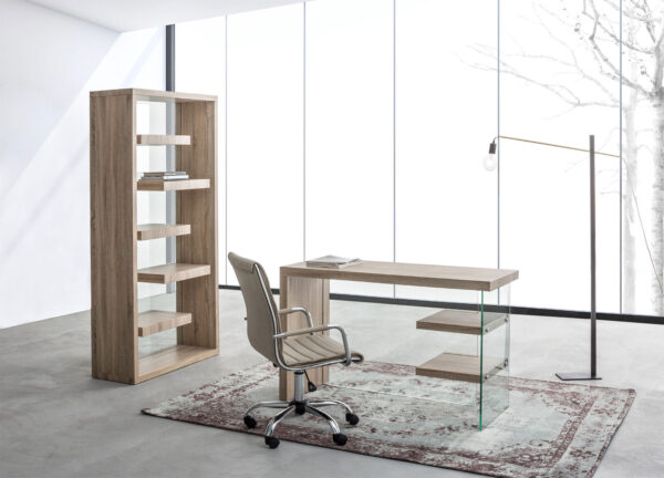 Scrivania in vetro trasparente e legno chiaro Bilbao 5732001 Andrea Bizzotto