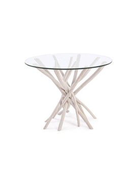 Tavolo tondo in vetro trasparente e legno chiaro Sahel 0680406 Andrea Bizzotto
