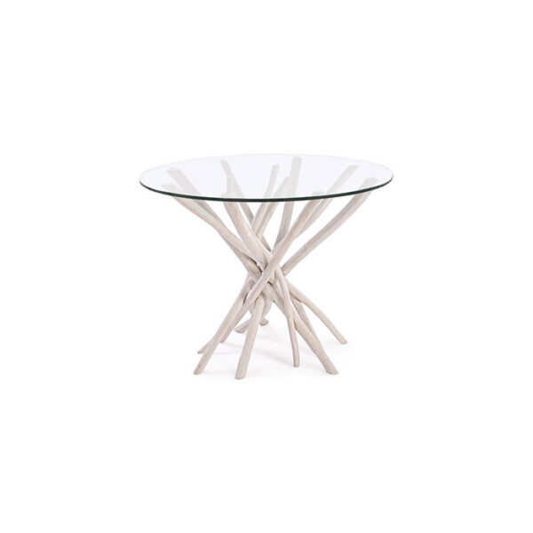 Tavolo tondo in vetro trasparente e legno chiaro Sahel 0680406 Andrea Bizzotto